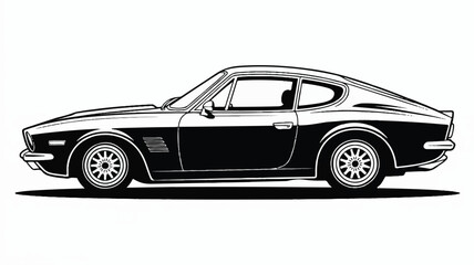 Fototapeta premium A detailed black and white illustration of a classic vintage sports car shown from a sleek side profile perspective