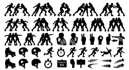 Obraz premium Sports Icons Collection: Action Figures, Referees, Equipment, and Symbols for Athletic Design