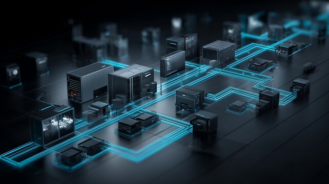 Enterprise Cloud Networking Infrastructure with Connected Server Nodes, High Speed Data Routing, Distributed Computing Systems and Scalable Digital Architecture for Business Technology Operations