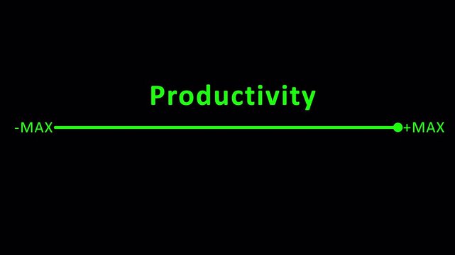 Productivity and efficiency concept The concept of business Productivity added on transparent background Business adjusting virtual slider from min to max process 4K animation with alpha channel