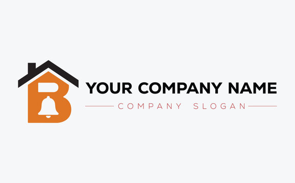 Orange and black home logo with bell for real estate or property business Vector, illustration