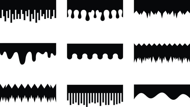 Colecci&oacute;n de siluetas de pintura goteando en blanco y negro y bordes grunge