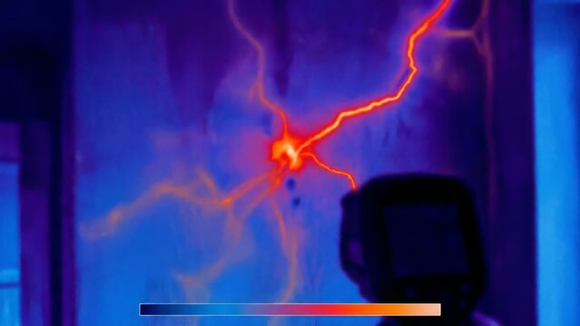 Science - Thermal imaging camera detecting water leak on a wall