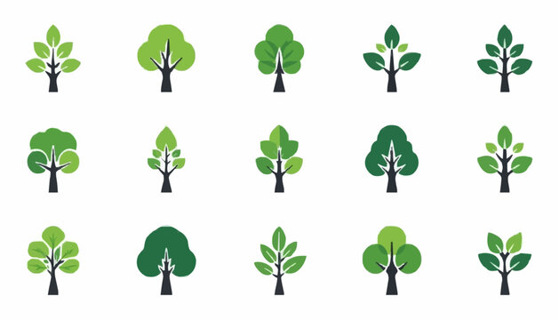 Green Tree Icon Collection Set Flat Nature and Eco Vector Isolated