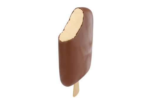 Chocolate coated ice cream bar with a bite missing