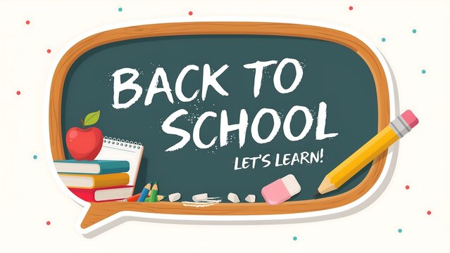Back to school illustration with chalkboard and supplies