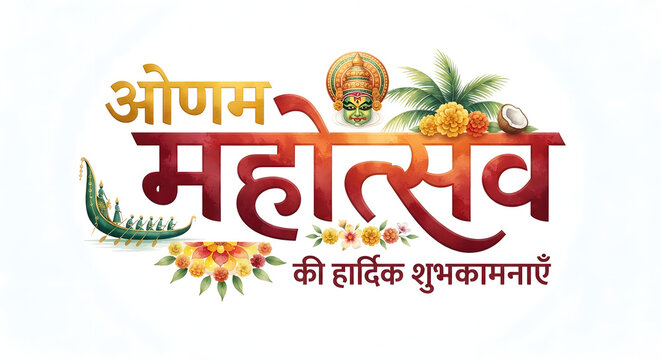 Kerala Onam festival typography logo design concept on background.