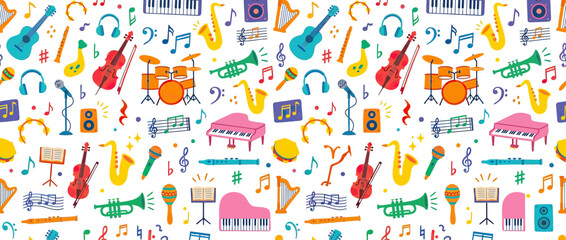 Colorful Music Instruments and Notes Pattern © daun