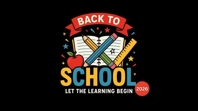 Back to school illustration with supplies and banner
