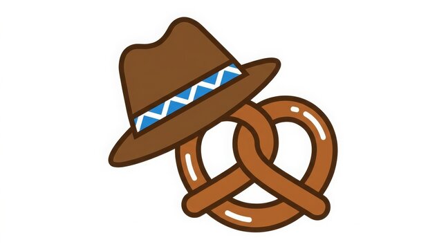 Food - Bavarian pretzel and traditional alpine hat vector illustration