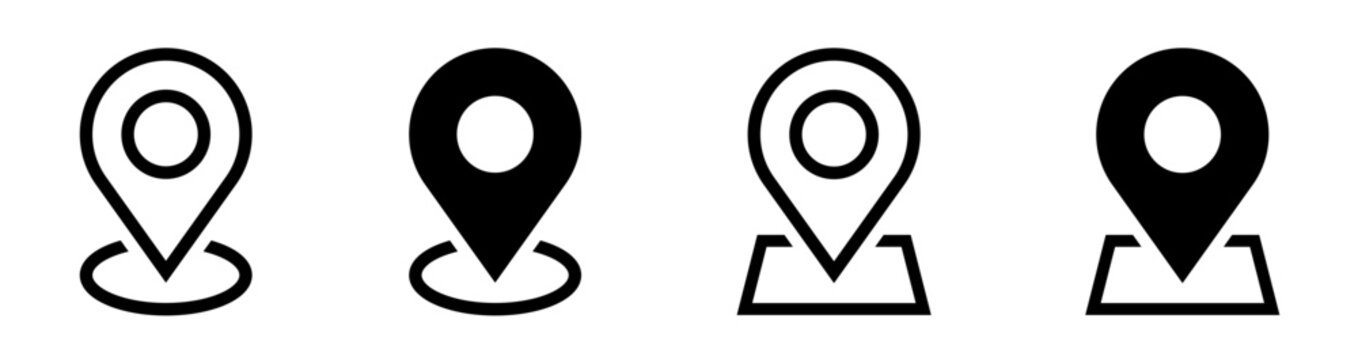 Map pin icon set. Location, pointer, marker, GPS, geolocation symbol on white background - stock vector.