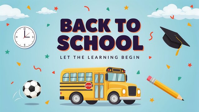 Back to school yellow bus illustration