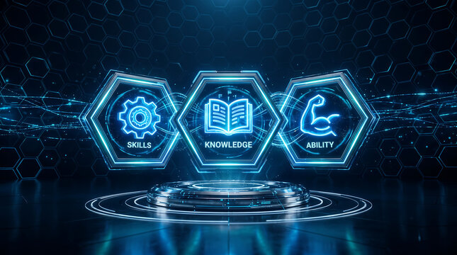 Digital concept of microlearning highlighting the importance of skills, knowledge, and ability for success