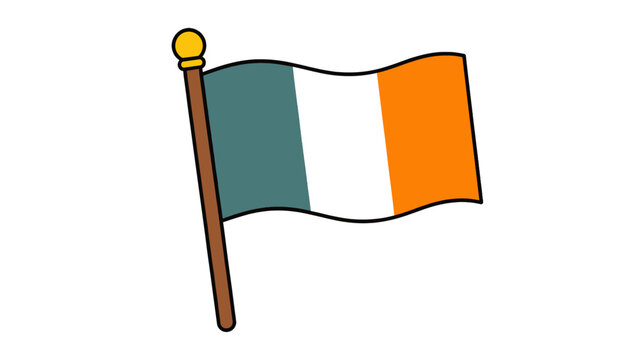 Waving Ireland flag on a pole in simple vector style