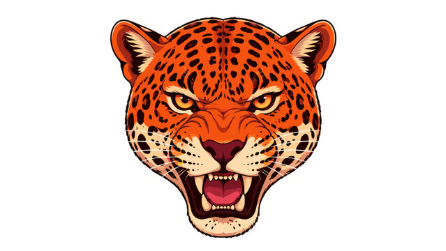 Roaring leopard head illustration isolated on white background