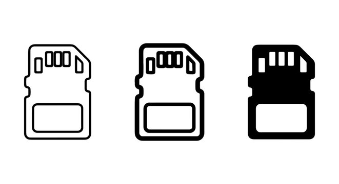 Micro SD Card Icons, Digital Storage Symbols, Compact Memory Media Vector Graphics