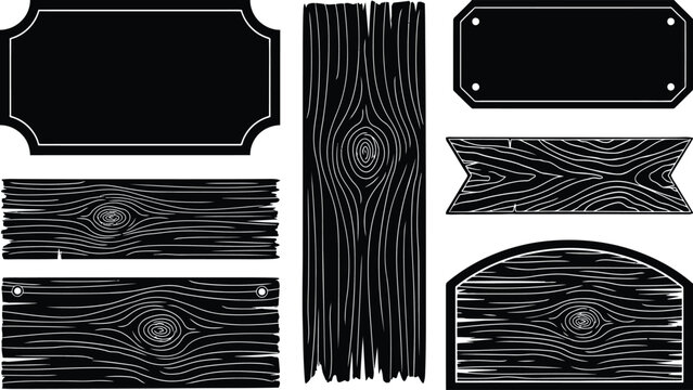 Colecci&oacute;n de letreros y pancartas de madera decorativas en blanco y negro