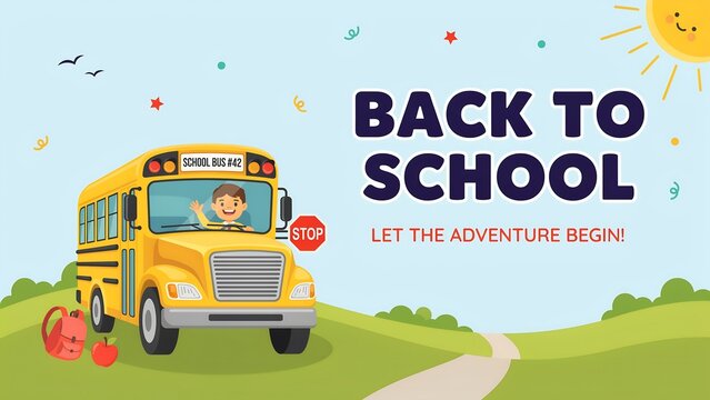 School bus with child back to school adventure