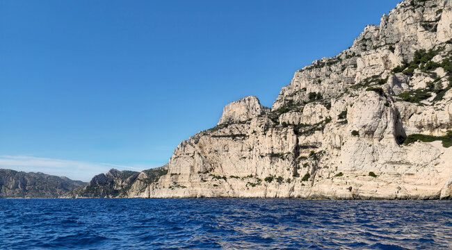 Calanques coast between Cassis and Marseille, Provence-Alpes-Cote d'Azur, France, Europe. Mediterranean sea and rocky coastline in Calanques National Park, Bouches-du-Rh&ocirc;ne, France, Europe.