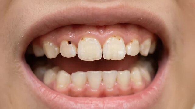 Close-up series capturing the evolution of children's dental development showcasing their mixed dentition stage with temporary