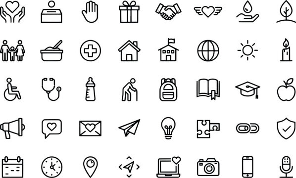 Collection of diverse icons representing various social lifestyle and community activities