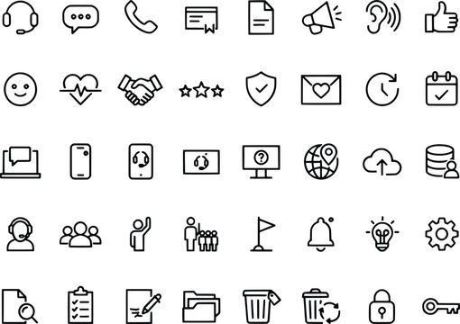 Collection of icons representing various communication technology and business concepts