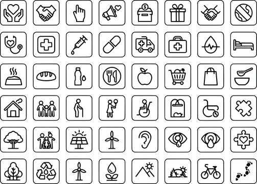 Collection of icons representing various social lifestyle and health symbols