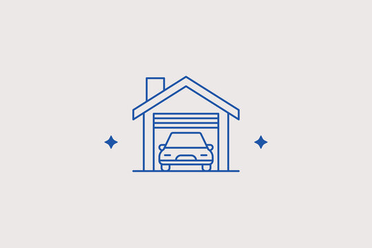 Garage with car line icon for real estate agency. Vector illustration for property garage, parking area, modern house, suburban home.