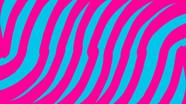 Vibrant pink and cyan wavy stripes form abstract geometric background pattern.