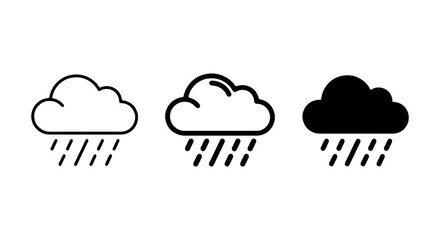 Obraz premium Rain Cloud Icons, Weather Symbols, Set of Three, Simple Line Art, Black and White
