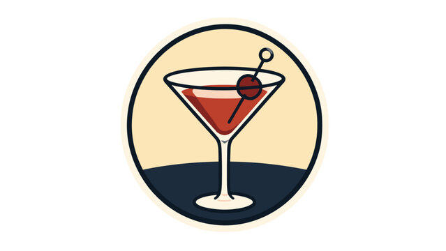 Martini cocktail glass icon in circular retro badge design