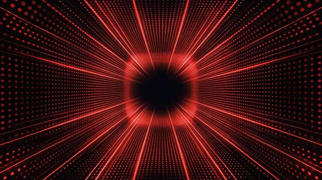 Vibrant red light rays emanating from a central point on a dark background.