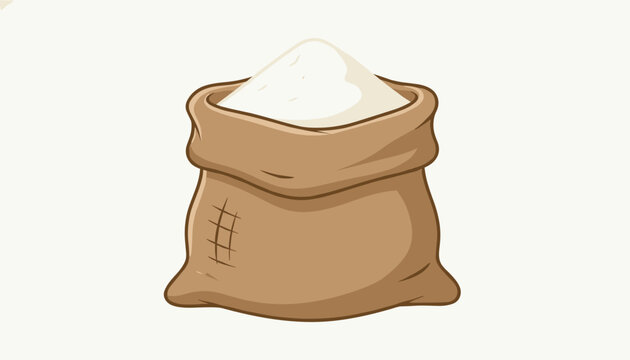 Burlap sack filled with white flour or sugar isolated on a plain background in clean vector illustration style.