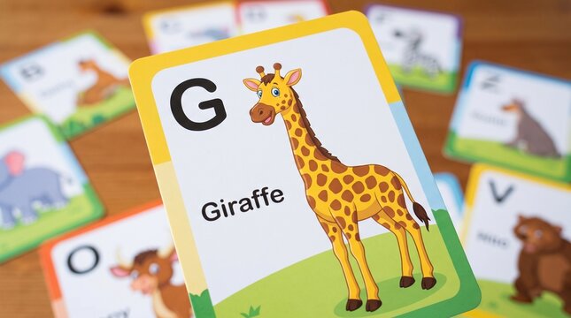 Alphabet learning cards with cartoon animals for children's education with early