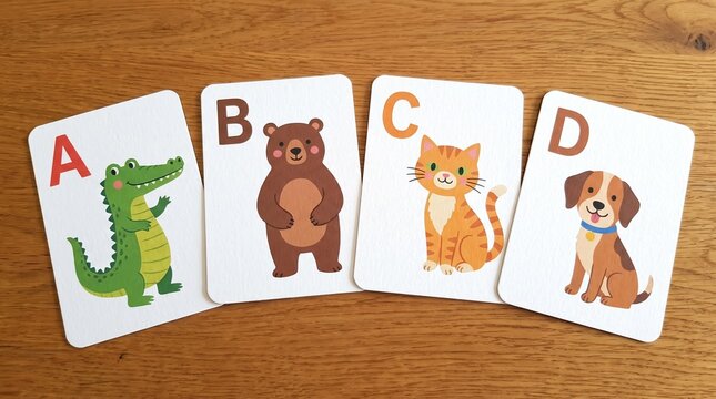 Cute animal alphabet flashcards a b c d for children's education with background