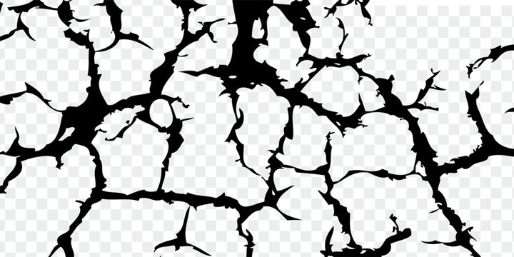 Ground cracks, breaks on land surface from earthquake isolated on transparent background. Vector realistic set of fissure in ground, crevices from disaster or drought, black fractures top view