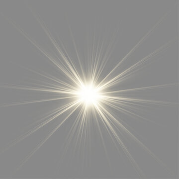 Powerful light burst with yellow glow. PNG sun flare effect with sparkling details. Vector illustration for posters and banners.
