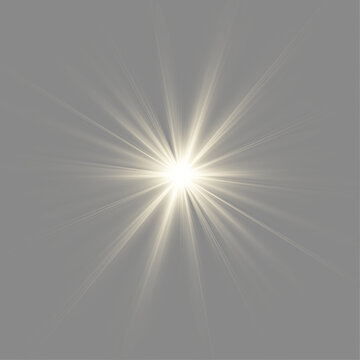 Shining golden flash with magic sparkles. Realistic light effect in PNG format. Vector burst with warm rays for creative illustrations.