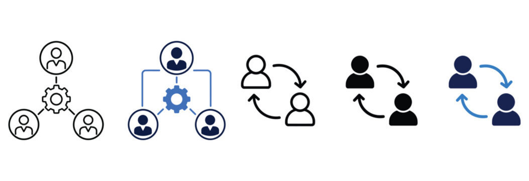 Business teamwork and process flow icons with teamwork workflow collaboration