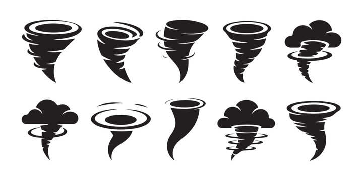 Hurricane storm and twister icons collection for meteorology concepts and weather warning signs.