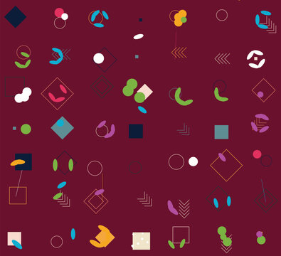 Colorful Abstract Geometric Shapes and Symbols Collection on Transparent Background