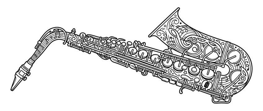 Ornate Saxophone Line Art Illustration