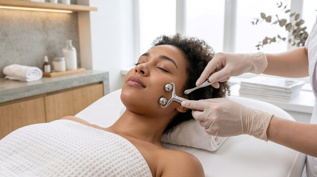 Facial massage in a beauty spa salon