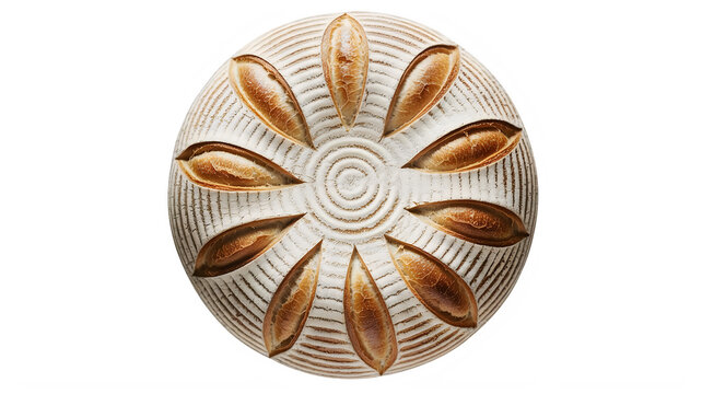 Round sourdough bread loaf. Artisan crusty bread isolated on a transparent background.