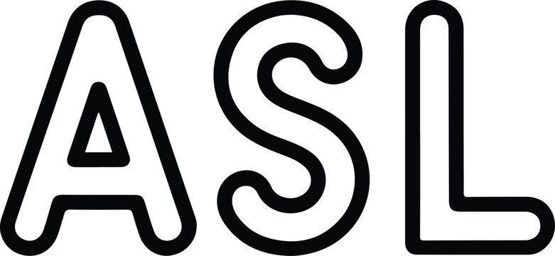 Bold black and white vector illustration of the letters asl showing clean typography design elements for modern graphic communication projects