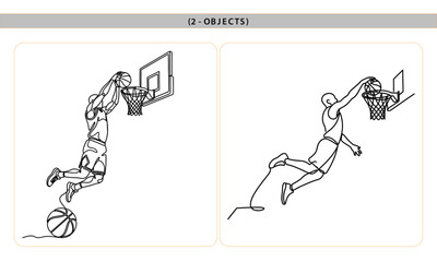 Continuous Line Art Basketball Player Slam Dunking Dynamic Sport Vector Illustration © MstBijly
