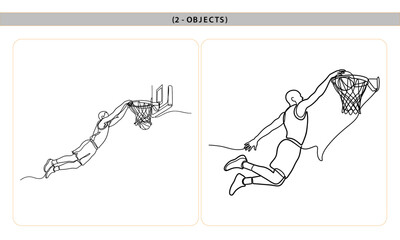 Continuous Line Art Drawing of Basketball Player Dunking Ball Action © MstBijly