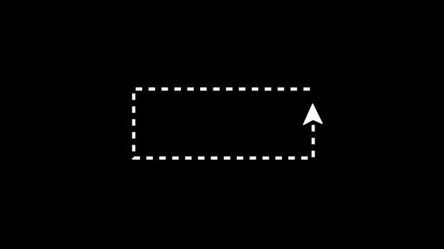 Arrow animation with a dashed line forming a square and returning to the starting line, 4K video.