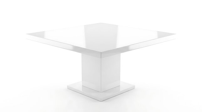 Modern White Square Table with Pedestal Base on White Background