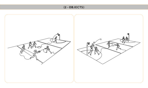 Continuous Line Art of Women Playing Netball, Dynamic Team Sport Illustration